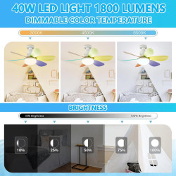 VHV Ventilateur de Plafond avec Lumière et Telecommande, LED Ventilateur Dimmable Plafonnier avec 40W E27 Lampe Intégrée, 6 Pale