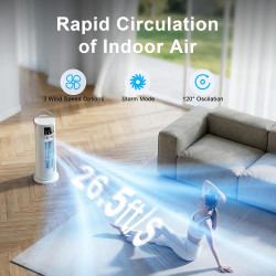 Climatiseur Mobile avec Mode Tempête, Rafraîchisseur d’Air 4 en 1 Silencieux 28dB, Oscillation 120°, 4 Vitesses Vent Naturel 3D 
