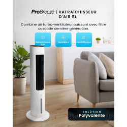 Pro Breeze OmniAir Rafraichisseur d’Air 5L 3en1, 3 Vitesses, 4 Modes, Oscillant, Minuterie 7h, Climatiseur Mobile Sans Évacuatio