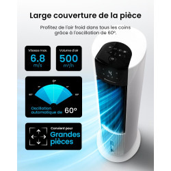 Pro Breeze OmniAir Rafraichisseur d’Air 7L 3en1, 7 Vitesses, 3 Modes, Oscillant, Minuterie 10h, Climatiseur Mobile Sans Évacuati