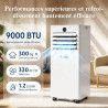 Climatiseur Mobile 9000 BTU - Climatiseur Portable 4 en 1 Silencieux - Télécommande, Minuterie 24h & Mode Sommeil,Clim Mobile po