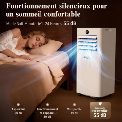 Climatiseur Mobile 9000 BTU - Climatiseur Portable 4 en 1 Silencieux - Télécommande, Minuterie 24h & Mode Sommeil,Clim Mobile po
