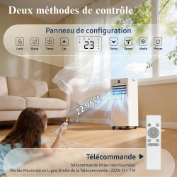 Climatiseur Mobile 9000 BTU - Climatiseur Portable 4 en 1 Silencieux - Télécommande, Minuterie 24h & Mode Sommeil,Clim Mobile po
