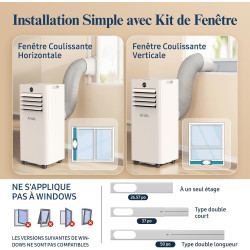 Climatiseur Mobile 9000 BTU - Climatiseur Portable 4 en 1 Silencieux - Télécommande, Minuterie 24h & Mode Sommeil,Clim Mobile po