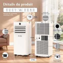 Climatiseur Mobile 9000 BTU - Climatiseur Portable 4 en 1 Silencieux - Télécommande, Minuterie 24h & Mode Sommeil,Clim Mobile po