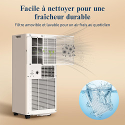 Climatiseur Mobile 9000 BTU - Climatiseur Portable 4 en 1 Silencieux - Télécommande, Minuterie 24h & Mode Sommeil,Clim Mobile po