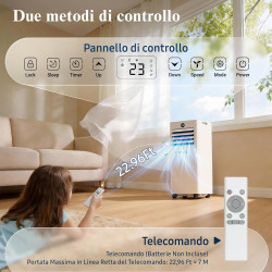 Climatiseur Mobile 9000 BTU - Kit d'Évacuation Fenêtre Inclus，Climatiseur Portable 4 en 1 Silencieux avec Télécommande, Minuteri