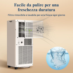 Climatiseur Mobile 9000 BTU - Kit d'Évacuation Fenêtre Inclus，Climatiseur Portable 4 en 1 Silencieux avec Télécommande, Minuteri