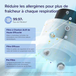 LEVOIT Purificateur d'Air Chambre Silencieux, Élimine 99.97% des Allergènes, Compatible avec APP Alexa, Programmable avec Veille