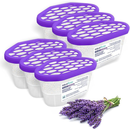 Aquafloow Déshumidificateur 400 ml, Réduit l'humidité de l'air, 6 Pièces LAVENDER | Neutraliseur d'odeurs, Absorbeur d'humidité 