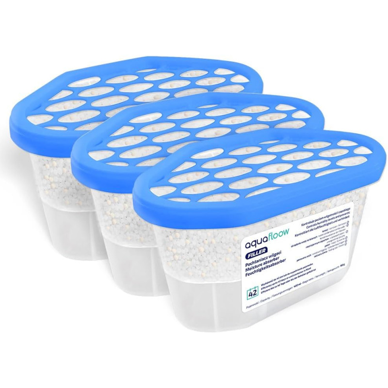 Aquafloow Déshumidificateur 400 ml, Réduit l'humidité de l'air, 3 Pièces | Neutraliseur d'odeurs, Absorbeur d'humidité pour Cuis