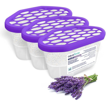 Aquafloow Déshumidificateur 400 ml, Réduit l'humidité de l'air, 3 Pièces LAVENDER | Neutraliseur d'odeurs, Absorbeur d'humidité 