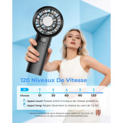 Ventilateur de Poche Portable Mini - 3000 mAh USB Rechargeable, Réglage Vitesse 1-120 avec Écran LED, Ventilateur Personnel Sile