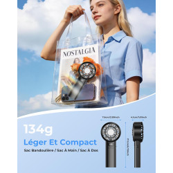 Ventilateur de Poche Portable Mini - 3000 mAh USB Rechargeable, Réglage Vitesse 1-120 avec Écran LED, Ventilateur Personnel Sile