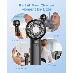 Ventilateur de Poche Portable Mini - 3000 mAh USB Rechargeable, Réglage Vitesse 1-120 avec Écran LED, Ventilateur Personnel Sile