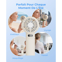 Ventilateur de Poche Portable Mini - 3000 mAh USB Rechargeable, Réglage Vitesse 1-120 avec Écran LED, Ventilateur Personnel Sile