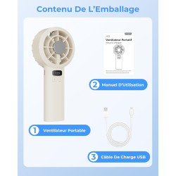 Ventilateur de Poche Portable Mini - 3000 mAh USB Rechargeable, Réglage Vitesse 1-120 avec Écran LED, Ventilateur Personnel Sile