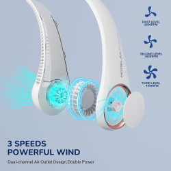 Morelax Ventilateur Portable de Cou Pliable, 4000mAh USB Rechargeable, 3 Vitesses Réglables, Collier Ventilateurs Nuque Personne
