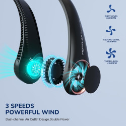 Morelax Ventilateur Portable de Cou Pliable, 4000mAh USB Rechargeable, 3 Vitesses Réglables, Collier Ventilateurs Nuque Personne