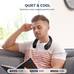Morelax Ventilateur Portable de Cou Pliable, 4000mAh USB Rechargeable, 3 Vitesses Réglables, Collier Ventilateurs Nuque Personne
