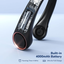 Morelax Ventilateur Portable de Cou Pliable, 4000mAh USB Rechargeable, 3 Vitesses Réglables, Collier Ventilateurs Nuque Personne