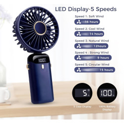 BOSONER Mini ventilateur portable – Ventilateur électrique rechargeable avec 5 vitesses – Petit ventilateur portable 4000 mAh à 