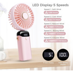 BOSONER Mini ventilateur portable – Ventilateur électrique rechargeable avec 5 vitesses – Petit ventilateur portable 4000 mAh à 