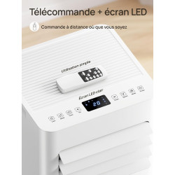 Climatiseur mobile 9000 BTU, 4 en 1 (refroidissement/déshumidification/ventilateur/mode veille), télécommande, écran LED, minute
