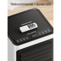 Climatiseur mobile 7000 BTU, 4 en 1 (refroidissement/déshumidification/ventilateur/mode veille), télécommande, écran LED, minute