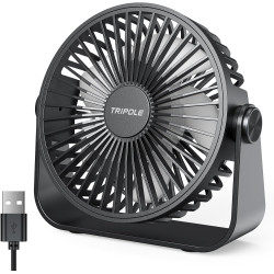 TriPole Ventilateur USB de Bureau, Mini Ventilateur Silencieux 3 Vitesses, Rotation 360°, Câble 1,5 m, Ventilateur Compact 4,5 P