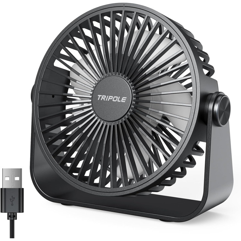 TriPole Ventilateur USB de Bureau, Mini Ventilateur Silencieux 3 Vitesses, Rotation 360°, Câble 1,5 m, Ventilateur Compact 4,5 P