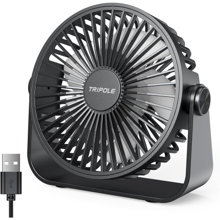 TriPole Ventilateur USB de Bureau, Mini Ventilateur Silencieux 3 Vitesses, Rotation 360°, Câble 1,5 m, Ventilateur Compact 4,5 P
