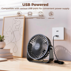 TriPole Ventilateur USB de Bureau, Mini Ventilateur Silencieux 3 Vitesses, Rotation 360°, Câble 1,5 m, Ventilateur Compact 4,5 P