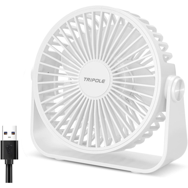 TriPole Ventilateur USB de Bureau, Mini Ventilateur Silencieux 3 Vitesses, Rotation 360°, Câble 1,5 m, Ventilateur Compact 4,5 P