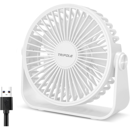 TriPole Ventilateur USB de Bureau, Mini Ventilateur Silencieux 3 Vitesses, Rotation 360°, Câble 1,5 m, Ventilateur Compact 4,5 P