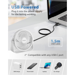 TriPole Ventilateur USB de Bureau, Mini Ventilateur Silencieux 3 Vitesses, Rotation 360°, Câble 1,5 m, Ventilateur Compact 4,5 P