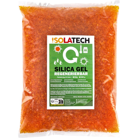 Isolatech silica gel régénérable, déshydratant, orange, sac de 0,4 kg gel de silice déshumidificateur silicagel, convient égalem