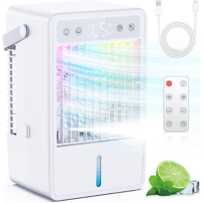 Climatiseur Mobile avec Réservoir de 1500ML | Rafraîchisseur d’Air 5 Vitesses & 2 Niveaux de Brume | Climatiseur Portable avec T