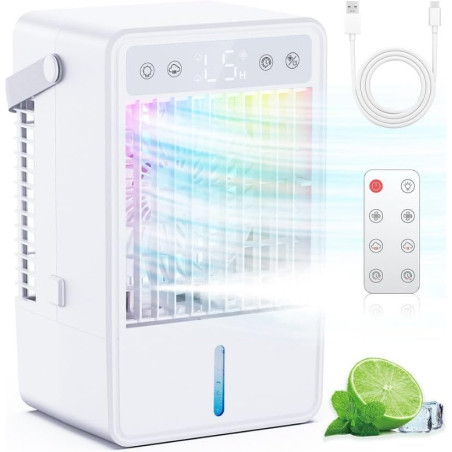 Climatiseur Mobile avec Réservoir de 1500ML | Rafraîchisseur d’Air 5 Vitesses & 2 Niveaux de Brume | Climatiseur Portable avec T