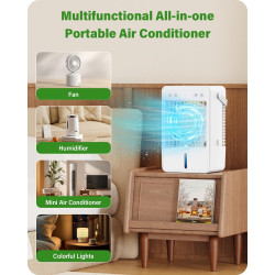 Climatiseur Mobile avec Réservoir de 1500ML | Rafraîchisseur d’Air 5 Vitesses & 2 Niveaux de Brume | Climatiseur Portable avec T