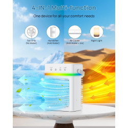 Climatiseur Mobile avec Réservoir 900ML, Refroidisseur d'Air 3 Niveaux & 2 Brumisation, Mini Climatiseur Portable, Minuterie Pro