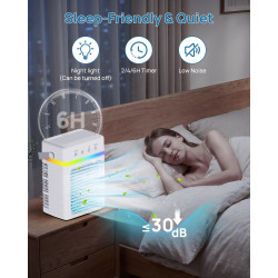 Climatiseur Mobile avec Réservoir 900ML, Refroidisseur d'Air 3 Niveaux & 2 Brumisation, Mini Climatiseur Portable, Minuterie Pro