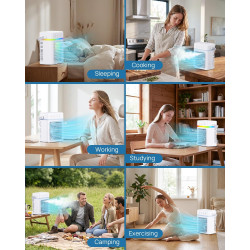 Climatiseur Mobile avec Réservoir 900ML, Refroidisseur d'Air 3 Niveaux & 2 Brumisation, Mini Climatiseur Portable, Minuterie Pro