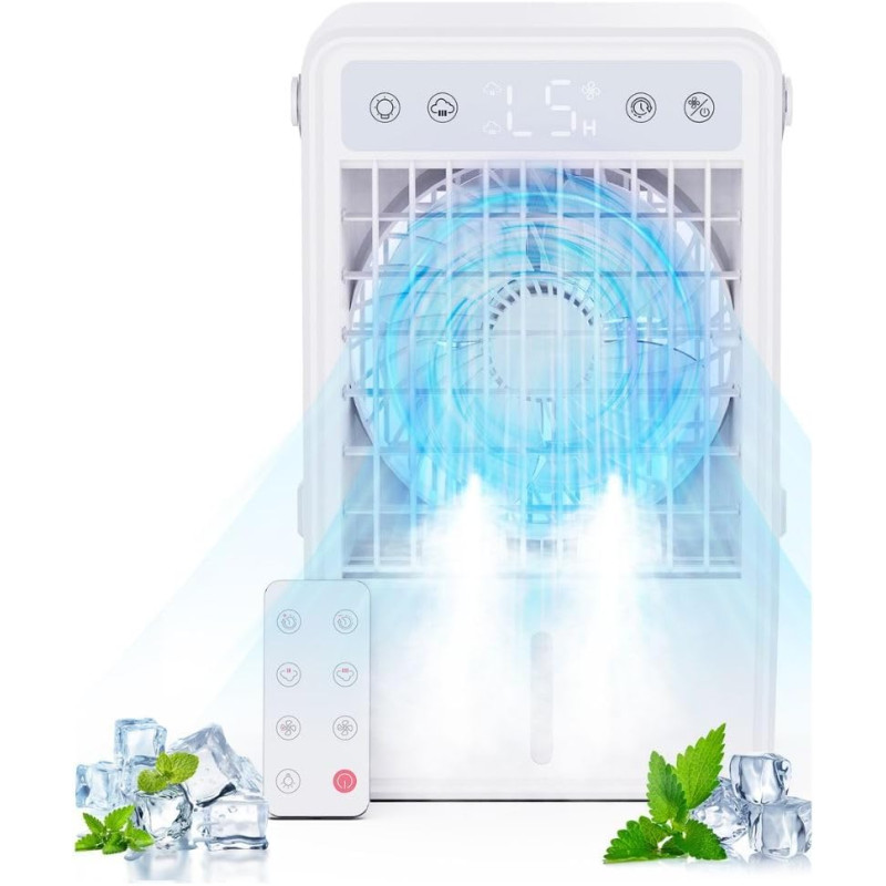Climatiseur Mobile Silencieux - Refroidisseur d'Air USB avec 5 Intensités & 3 Modes, Climatiseur Portable Réservoir de 1500ML, T