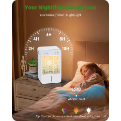 Climatiseur Mobile Silencieux - Refroidisseur d'Air USB avec 5 Intensités & 3 Modes, Climatiseur Portable Réservoir de 1500ML, T