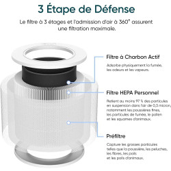 LEVOIT Filtre de rechange pour purificateur d'air HEPA 3 en 1, charbon actif à haute efficacité, noyau mini-RF blanc
