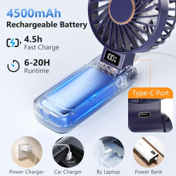 Ventilateur Portable, 5 Vitesses et 20h Fonctionnement, Mini Ventilateur USB Rechargeable avec 4500 mAh Batterie, Puissant et Si