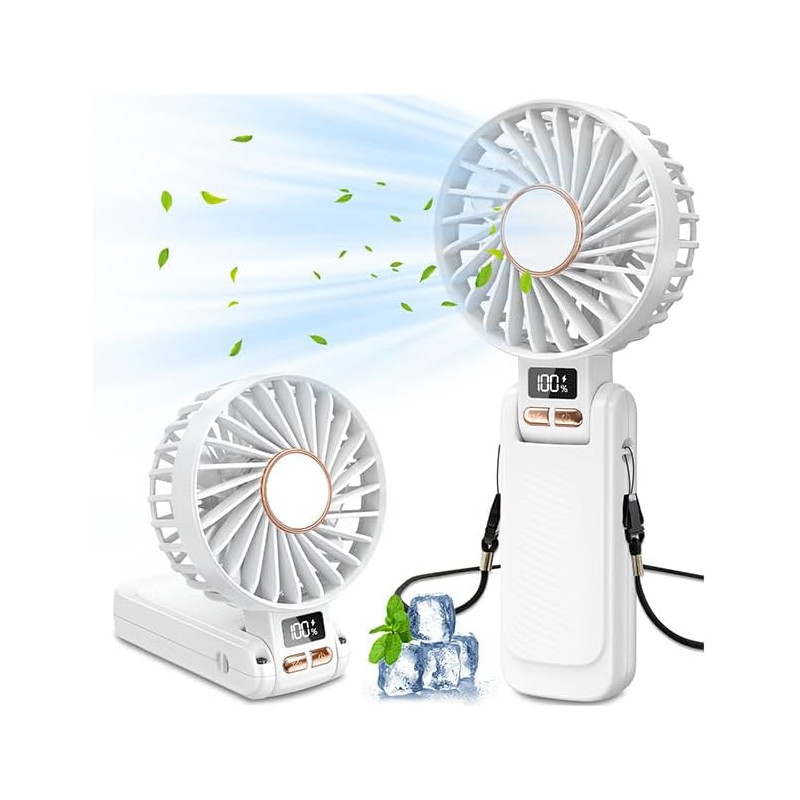 Ventilateur Portable, 5 Vitesses et 20h Fonctionnement, Mini Ventilateur USB Rechargeable avec 4500 mAh Batterie, Puissant et Si
