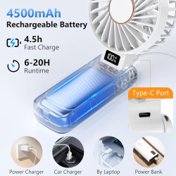 Ventilateur Portable, 5 Vitesses et 20h Fonctionnement, Mini Ventilateur USB Rechargeable avec 4500 mAh Batterie, Puissant et Si