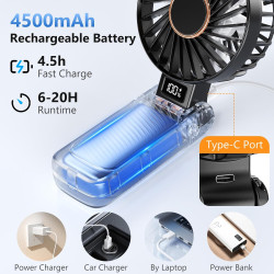 Mini Ventilateur Portable, Poche et Léger Rechargeable(4500mAh & Autonomie 20h), Petit Ventilateur de Table Pliable pour Maison/